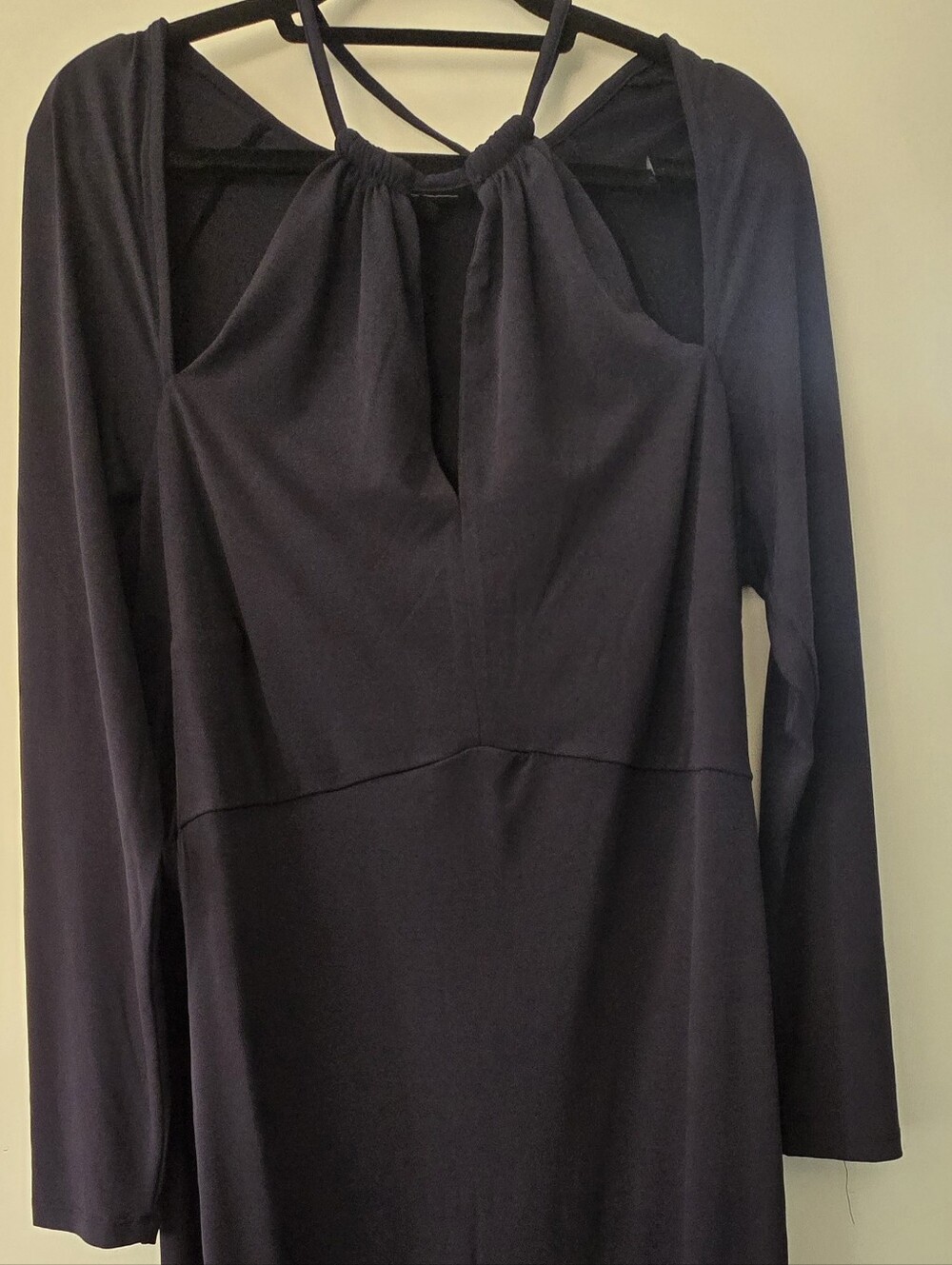 Long Sleeve Black Halter Neck Dress